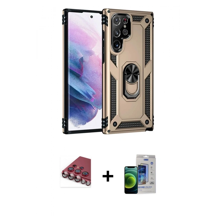 MARSİLYAN™- Galaxy S23 Ultra Kılıf Ahenk Klasik Koleksiyonu - Siyah Durable Full Glue Curved Cam + Valdez Metal Kamera Lens - KI