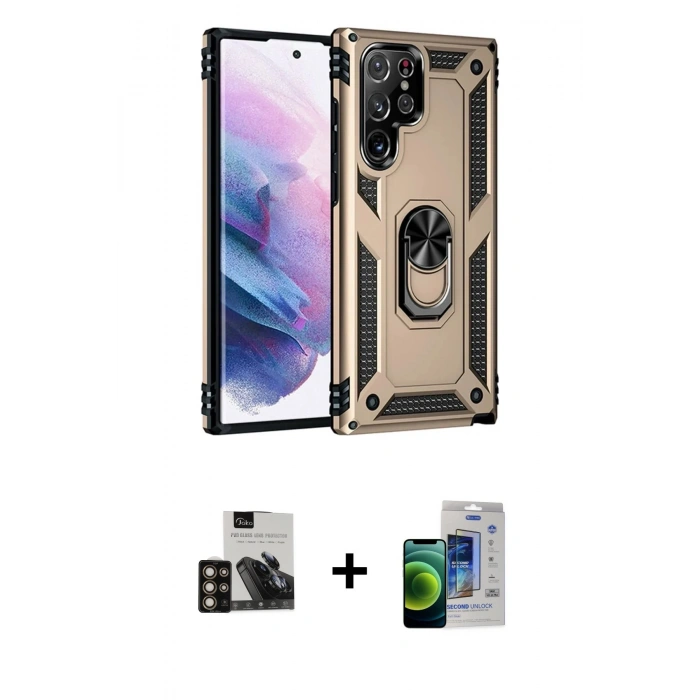 MARSİLYAN™- Galaxy S23 Ultra Kılıf Ahenk Klasik Koleksiyonu - Siyah Durable Full Glue Curved Cam + PVD Metal Kamera Lens - GD