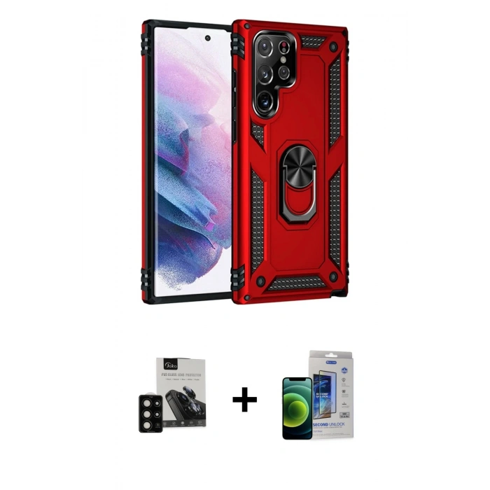 MARSİLYAN™- Galaxy S23 Ultra Kılıf Ahenk Klasik Koleksiyonu - Siyah Durable Full Glue Curved Cam + Siyah PVD Metal Kamera Lens
