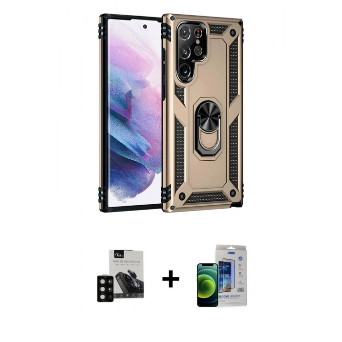 MARSİLYAN™- Galaxy S23 Ultra Kılıf Ahenk Klasik Koleksiyonu - Siyah Durable Full Glue Curved Cam + Siyah PVD Metal Kamera Lens