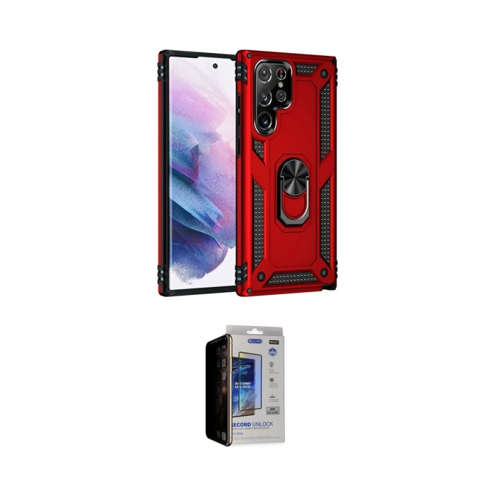 MARSİLYAN™- Galaxy S23 Ultra Kılıf Ahenk Klasik Koleksiyonu - Siyah Durable Full Glue Curved Hayalet Cam