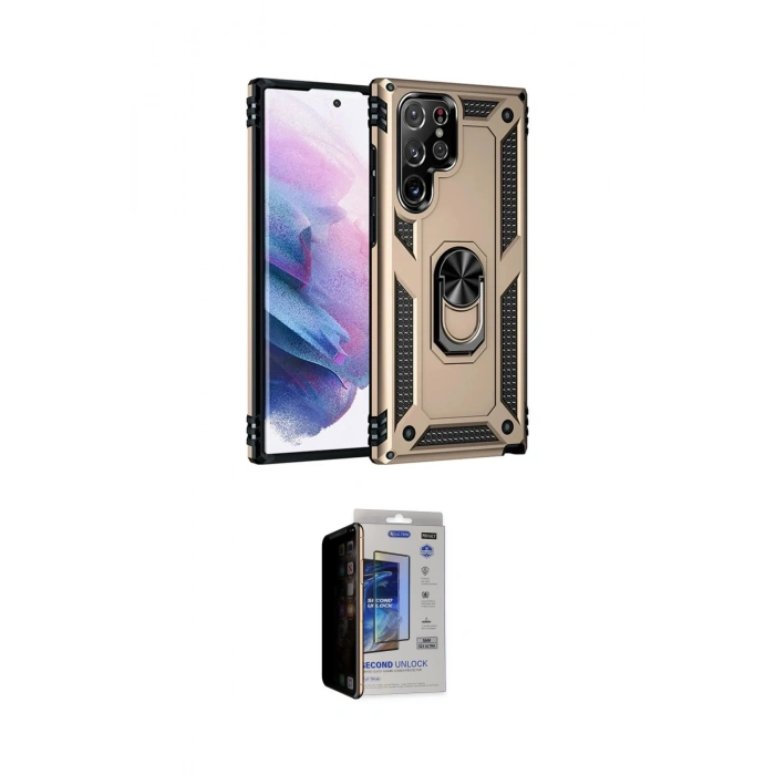 MARSİLYAN™- Galaxy S23 Ultra Kılıf Ahenk Klasik Koleksiyonu - Siyah Durable Full Glue Curved Hayalet Cam