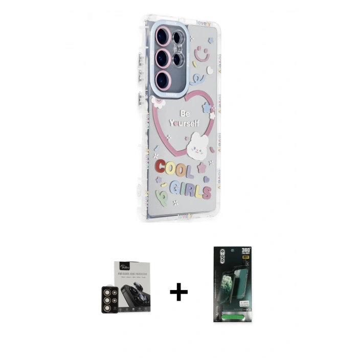 MARSİLYAN™- Galaxy S23 Ultra Kılıf Ahenk Modern Serisi - Siyah 360 Mat Full Body Arka Koruyucu + PVD Metal Kamera Lens - GD