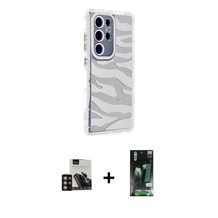 MARSİLYAN™- Galaxy S23 Ultra Kılıf Ahenk Modern Serisi - Siyah 360 Mat Full Body Arka Koruyucu + PVD Metal Kamera Lens - GD