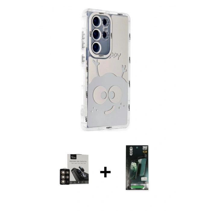 MARSİLYAN™- Galaxy S23 Ultra Kılıf Ahenk Modern Serisi - Siyah 360 Mat Full Body Arka Koruyucu + PVD Metal Kamera Lens - GD