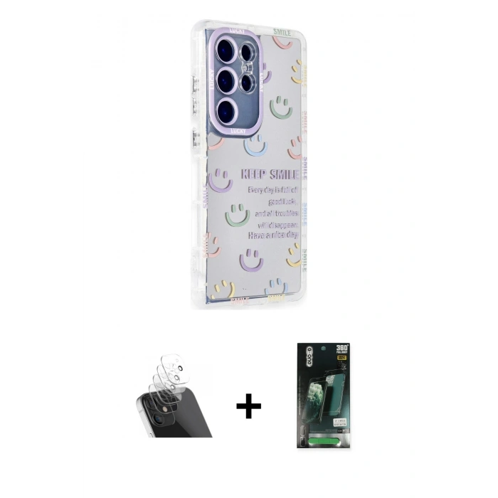 MARSİLYAN™- Galaxy S23 Ultra Kılıf Ahenk Modern Serisi - Siyah 360 Mat Full Body Arka Koruyucu + Kamera Lens Koruma Cam - SF