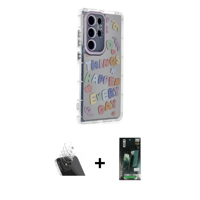 MARSİLYAN™- Galaxy S23 Ultra Kılıf Ahenk Modern Serisi - Siyah 360 Mat Full Body Arka Koruyucu + Kamera Lens Koruma Cam - SF