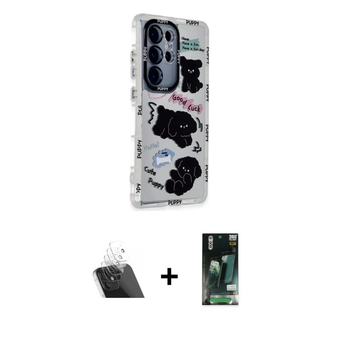 MARSİLYAN™- Galaxy S23 Ultra Kılıf Ahenk Modern Serisi - Siyah 360 Mat Full Body Arka Koruyucu + Kamera Lens Koruma Cam - SF