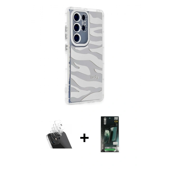 MARSİLYAN™- Galaxy S23 Ultra Kılıf Ahenk Modern Serisi - Siyah 360 Mat Full Body Arka Koruyucu + Kamera Lens Koruma Cam - SF
