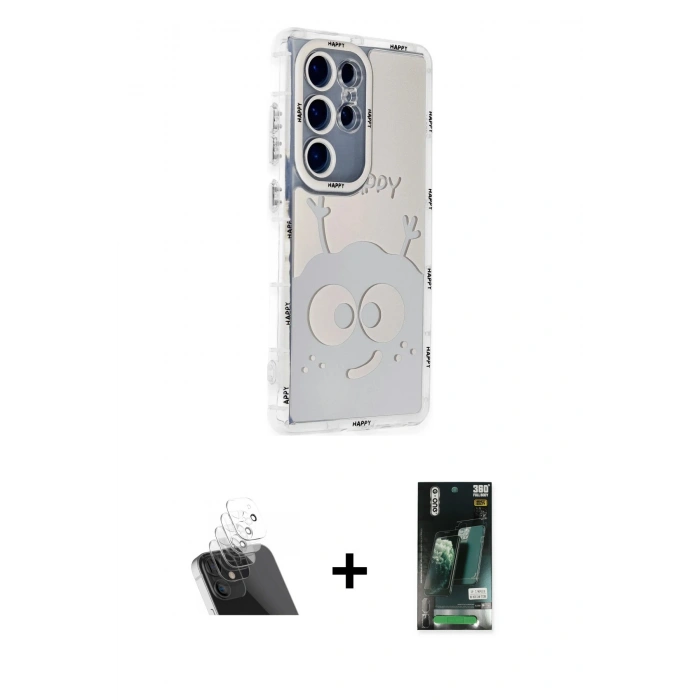 MARSİLYAN™- Galaxy S23 Ultra Kılıf Ahenk Modern Serisi - Siyah 360 Mat Full Body Arka Koruyucu + Kamera Lens Koruma Cam - SF