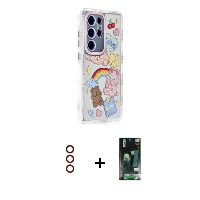 MARSİLYAN™- Galaxy S23 Ultra Kılıf Ahenk Modern Serisi - Siyah 360 Mat Full Body Arka Koruyucu + Metal Kamera Lens - KI
