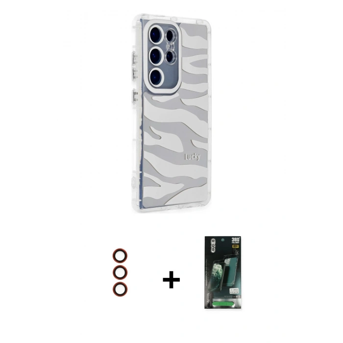 MARSİLYAN™- Galaxy S23 Ultra Kılıf Ahenk Modern Serisi - Siyah 360 Mat Full Body Arka Koruyucu + Metal Kamera Lens - KI