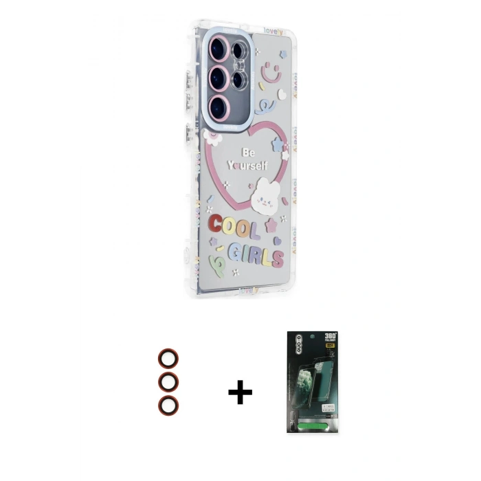 MARSİLYAN™- Galaxy S23 Ultra Kılıf Ahenk Modern Serisi - Siyah 360 Mat Full Body Arka Koruyucu + Metal Kamera Lens - KI