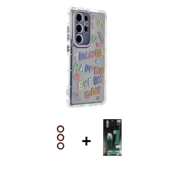 MARSİLYAN™- Galaxy S23 Ultra Kılıf Ahenk Modern Serisi - Siyah 360 Mat Full Body Arka Koruyucu + Metal Kamera Lens - KI