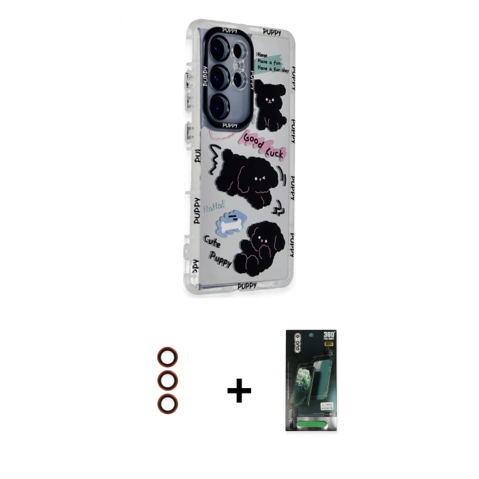 MARSİLYAN™- Galaxy S23 Ultra Kılıf Ahenk Modern Serisi - Siyah 360 Mat Full Body Arka Koruyucu + Metal Kamera Lens - KI