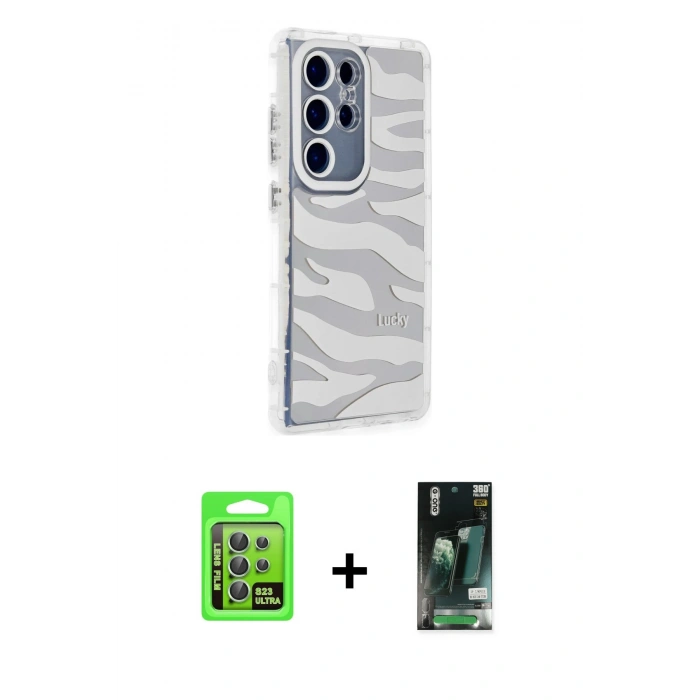 MARSİLYAN™- Galaxy S23 Ultra Kılıf Ahenk Modern Serisi - Siyah 360 Mat Full Body Arka Koruyucu + Raze Metal Kamera Lens - YL
