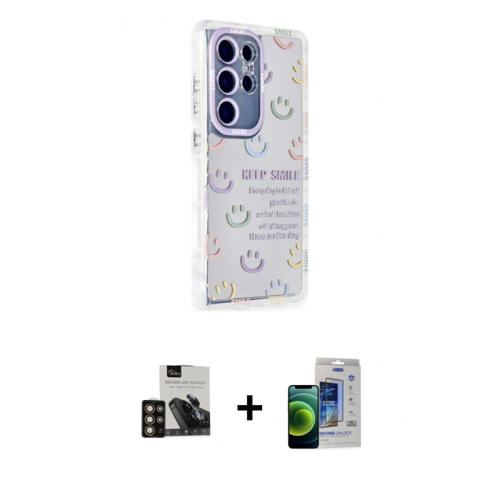MARSİLYAN™- Galaxy S23 Ultra Kılıf Ahenk Modern Serisi - Siyah Durable Full Glue Curved Cam + Gold PVD Metal Kamera Lens