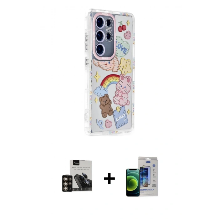 MARSİLYAN™- Galaxy S23 Ultra Kılıf Ahenk Modern Serisi - Siyah Durable Full Glue Curved Cam + Gold PVD Metal Kamera Lens