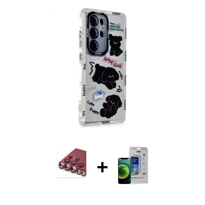 MARSİLYAN™- Galaxy S23 Ultra Kılıf Ahenk Modern Serisi - Siyah Durable Full Glue Curved Cam + Valdez Metal Kamera Lens - KI