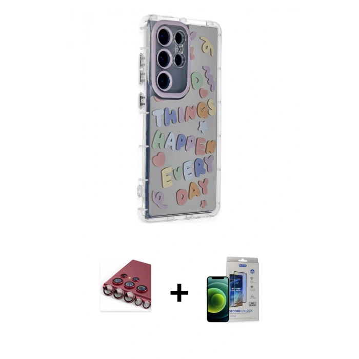 MARSİLYAN™- Galaxy S23 Ultra Kılıf Ahenk Modern Serisi - Siyah Durable Full Glue Curved Cam + Valdez Metal Kamera Lens - KI
