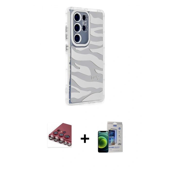 MARSİLYAN™- Galaxy S23 Ultra Kılıf Ahenk Modern Serisi - Siyah Durable Full Glue Curved Cam + Valdez Metal Kamera Lens - KI