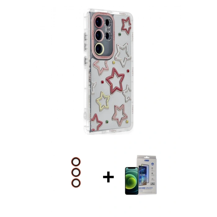 MARSİLYAN™- Galaxy S23 Ultra Kılıf Ahenk Modern Serisi - Siyah Durable Full Glue Curved Cam + Metal Kamera Lens - KI