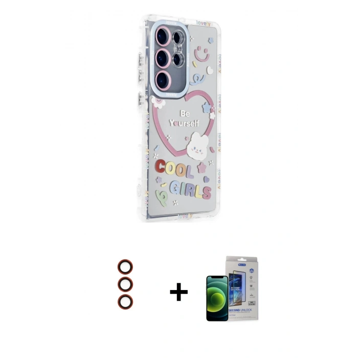 MARSİLYAN™- Galaxy S23 Ultra Kılıf Ahenk Modern Serisi - Siyah Durable Full Glue Curved Cam + Metal Kamera Lens - KI