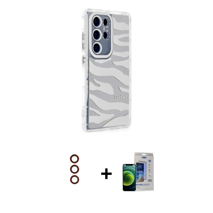 MARSİLYAN™- Galaxy S23 Ultra Kılıf Ahenk Modern Serisi - Siyah Durable Full Glue Curved Cam + Metal Kamera Lens - KI