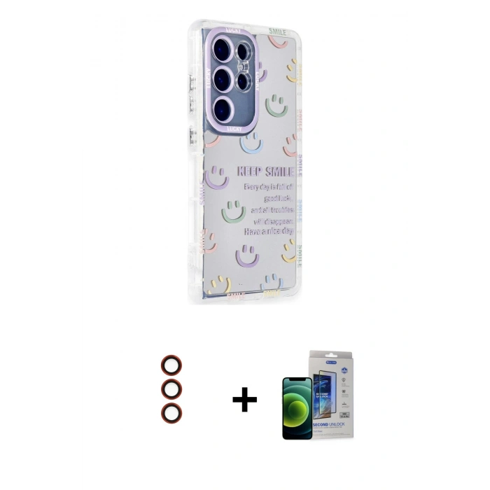 MARSİLYAN™- Galaxy S23 Ultra Kılıf Ahenk Modern Serisi - Siyah Durable Full Glue Curved Cam + Metal Kamera Lens - KI
