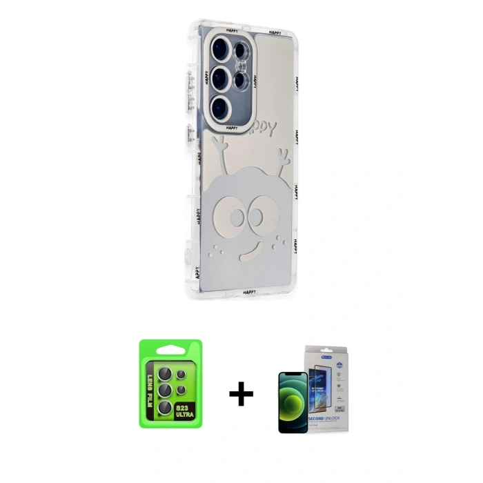 MARSİLYAN™- Galaxy S23 Ultra Kılıf Ahenk Modern Serisi - Siyah Durable Full Glue Curved Cam + Raze Metal Kamera Lens - YL