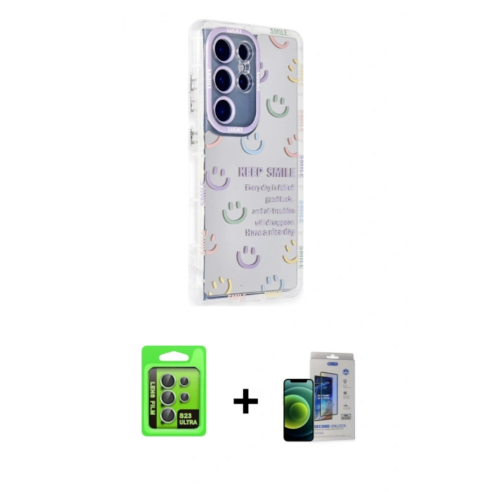MARSİLYAN™- Galaxy S23 Ultra Kılıf Ahenk Modern Serisi - Siyah Durable Full Glue Curved Cam + Raze Metal Kamera Lens - YL