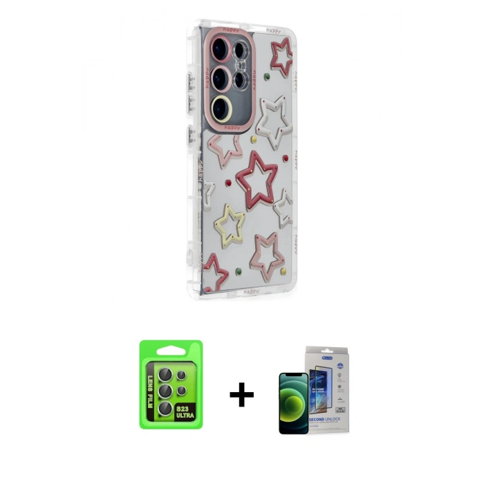MARSİLYAN™- Galaxy S23 Ultra Kılıf Ahenk Modern Serisi - Siyah Durable Full Glue Curved Cam + Raze Metal Kamera Lens - YL