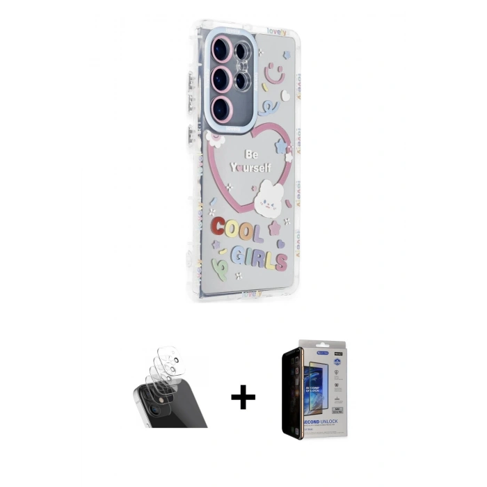 MARSİLYAN™- Galaxy S23 Ultra Kılıf Ahenk Modern Serisi - Siyah Durable Full Glue Curved Hayalet Cam + Şeffaf Kamera Lens Koruma Cam