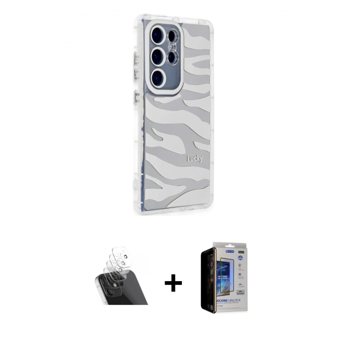 MARSİLYAN™- Galaxy S23 Ultra Kılıf Ahenk Modern Serisi - Siyah Durable Full Glue Curved Hayalet Cam + Şeffaf Kamera Lens Koruma Cam