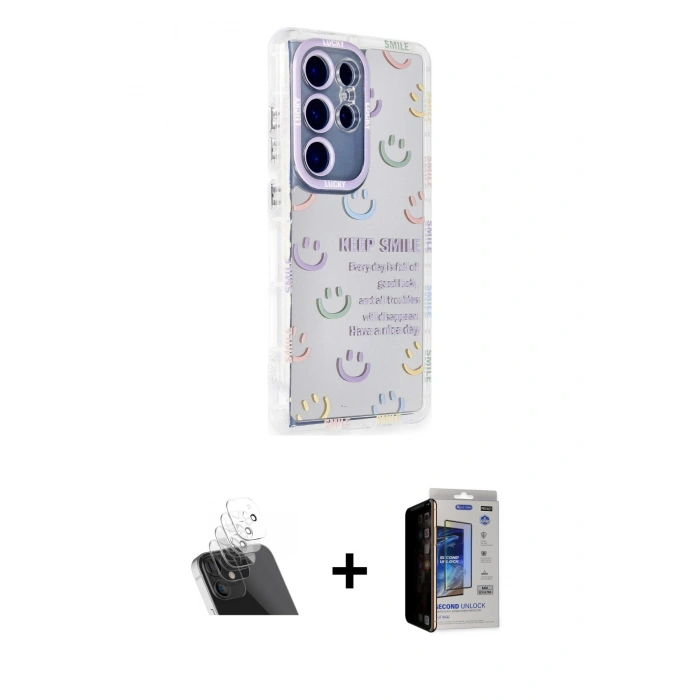 MARSİLYAN™- Galaxy S23 Ultra Kılıf Ahenk Modern Serisi - Siyah Durable Full Glue Curved Hayalet Cam + Şeffaf Kamera Lens Koruma Cam