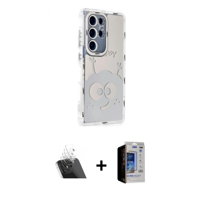 MARSİLYAN™- Galaxy S23 Ultra Kılıf Ahenk Modern Serisi - Siyah Durable Full Glue Curved Hayalet Cam + Şeffaf Kamera Lens Koruma Cam