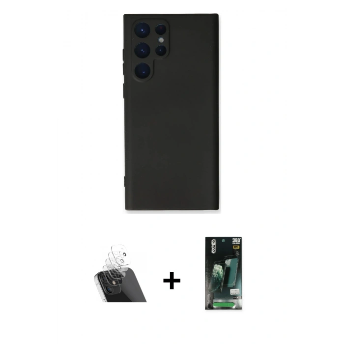 MARSİLYAN™- Galaxy S23 Ultra Kılıf Ahenk Serisi - Şeffaf 360 Full Body Arka Koruyucu + Kamera Lens Koruma Cam - SF