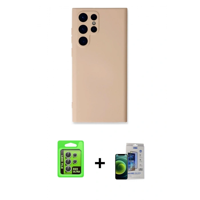 MARSİLYAN™- Galaxy S23 Ultra Kılıf Ahenk Serisi - Siyah Durable Full Glue Curved Cam + Raze Metal Kamera Lens - GS