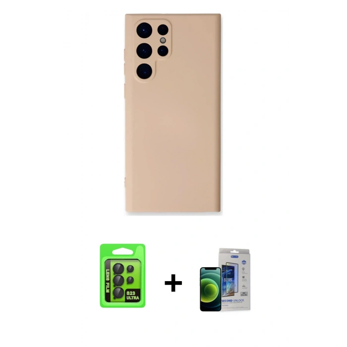 MARSİLYAN™- Galaxy S23 Ultra Kılıf Ahenk Serisi - Siyah Durable Full Glue Curved Cam + Raze Metal Kamera Lens - SH