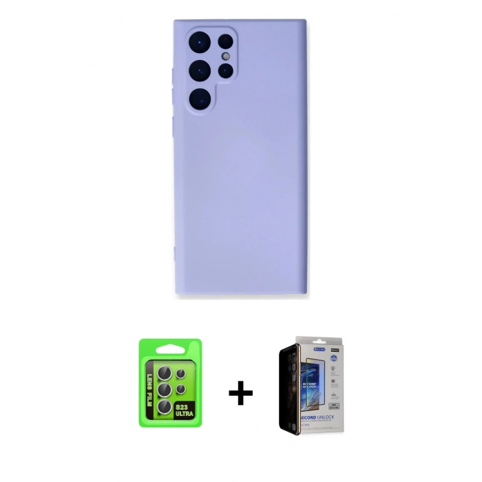 MARSİLYAN™- Galaxy S23 Ultra Kılıf Ahenk Serisi - Siyah Durable Full Glue Curved Hayalet Cam + Raze Metal Kamera Lens - GS