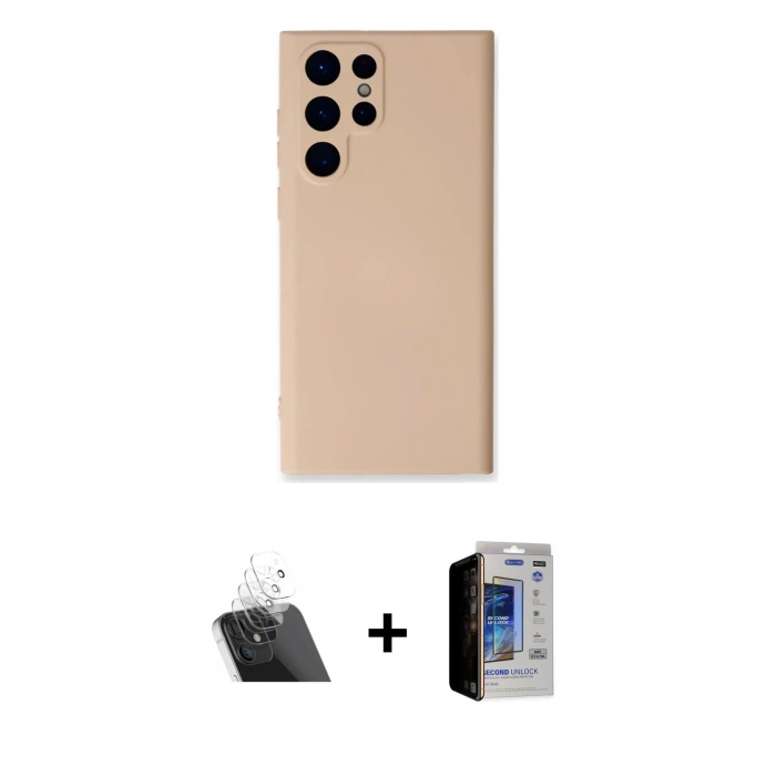 MARSİLYAN™- Galaxy S23 Ultra Kılıf Ahenk Serisi - Siyah Durable Full Glue Curved Hayalet Cam + Şeffaf Kamera Lens Koruma Cam