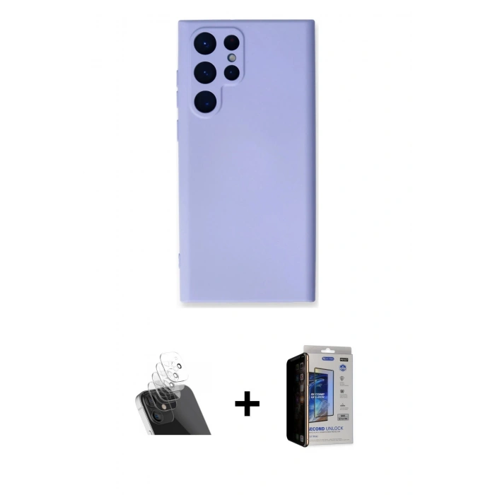 MARSİLYAN™- Galaxy S23 Ultra Kılıf Ahenk Serisi - Siyah Durable Full Glue Curved Hayalet Cam + Şeffaf Kamera Lens Koruma Cam