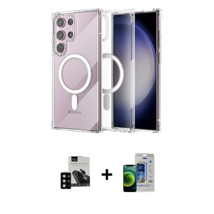MARSİLYAN™- Galaxy S23 Ultra Kılıf Ahenk Yansıma Prime - Siyah Durable Full Glue Curved Cam + Siyah PVD Metal Kamera Lens