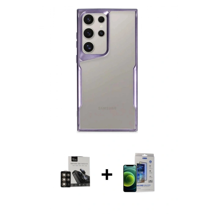 MARSİLYAN™- Galaxy S23 Ultra Kılıf Akış Çizgi Koleksiyonu - Siyah Durable Full Glue Curved Cam + PVD Metal Kamera Lens - GD
