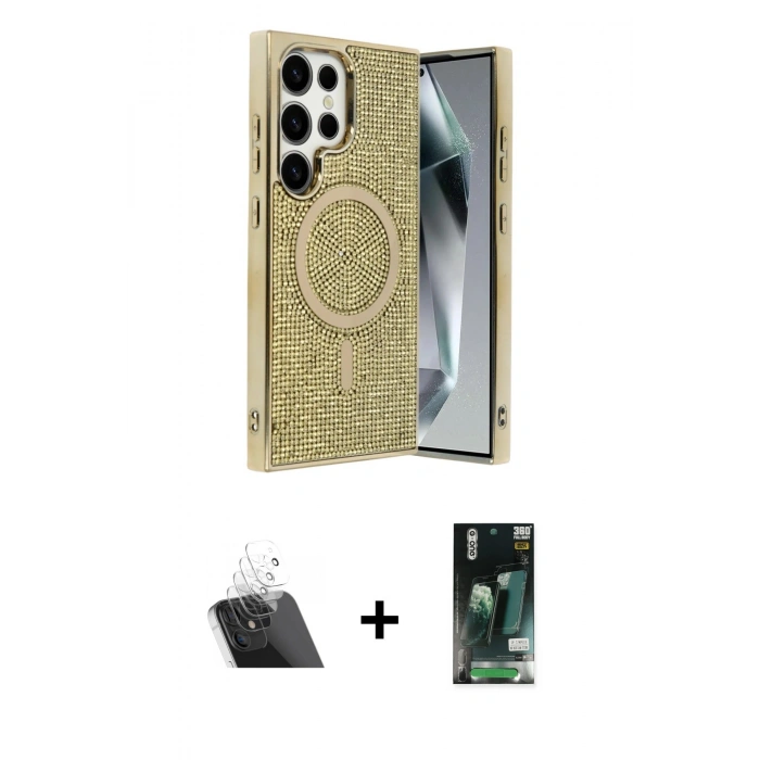 MARSİLYAN™- Galaxy S23 Ultra Kılıf Eksen Çizgi - Şeffaf 360 Full Body Arka Koruyucu + Kamera Lens Koruma Cam - SF