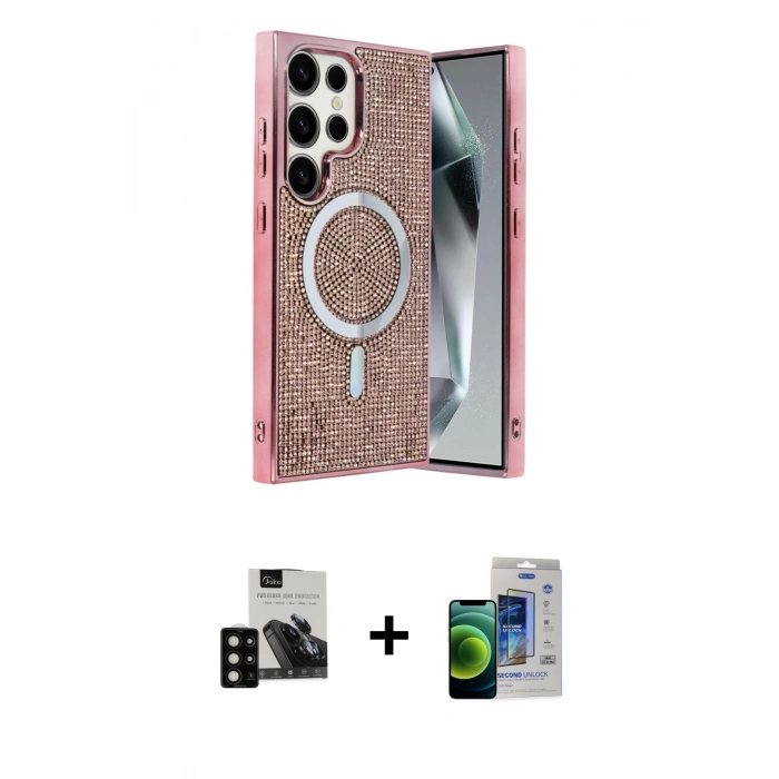 MARSİLYAN™- Galaxy S23 Ultra Kılıf Eksen Çizgi - Siyah Durable Full Glue Curved Cam + PVD Metal Kamera Lens - SH
