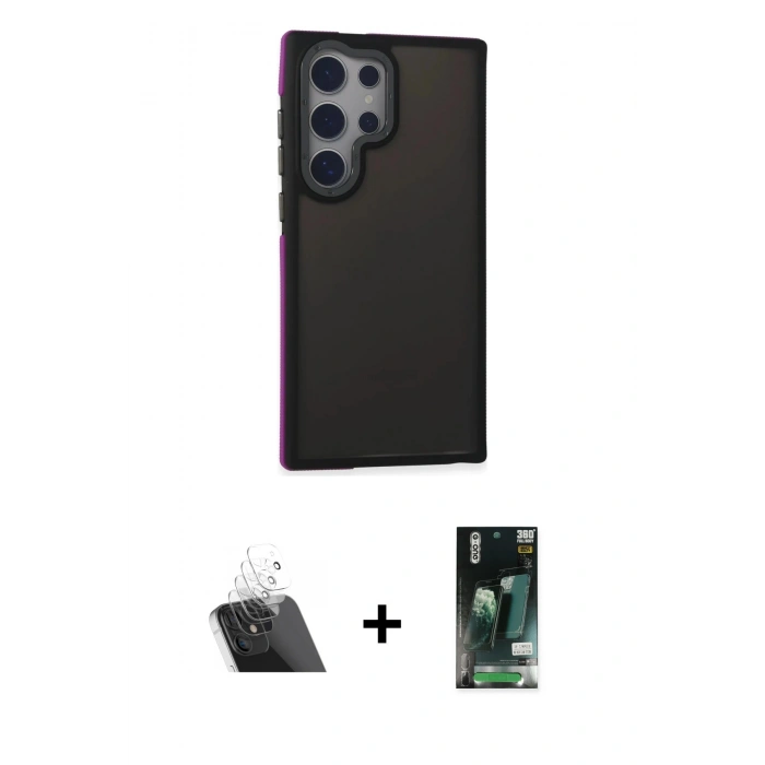 MARSİLYAN™- Galaxy S23 Ultra Kılıf Eksen Işık - Şeffaf 360 Full Body Arka Koruyucu + Kamera Lens Koruma Cam - SF