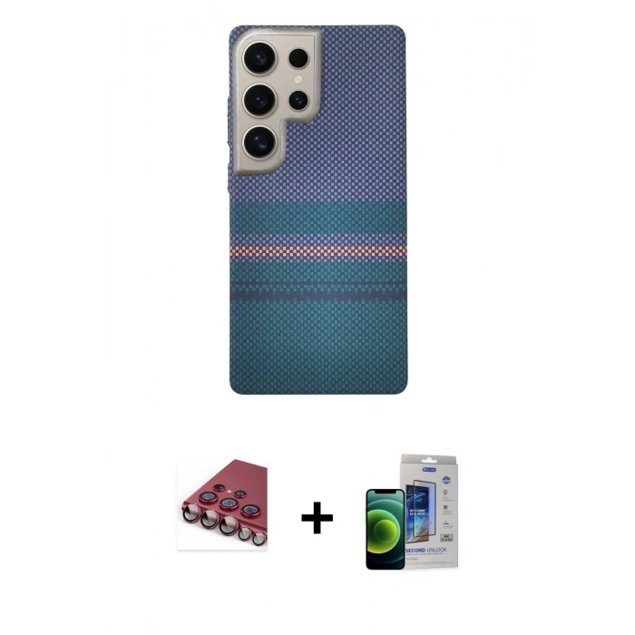 MARSİLYAN™- Galaxy S23 Ultra Kılıf Eksen Prime - Siyah Durable Full Glue Curved Cam + Valdez Metal Kamera Lens - KI