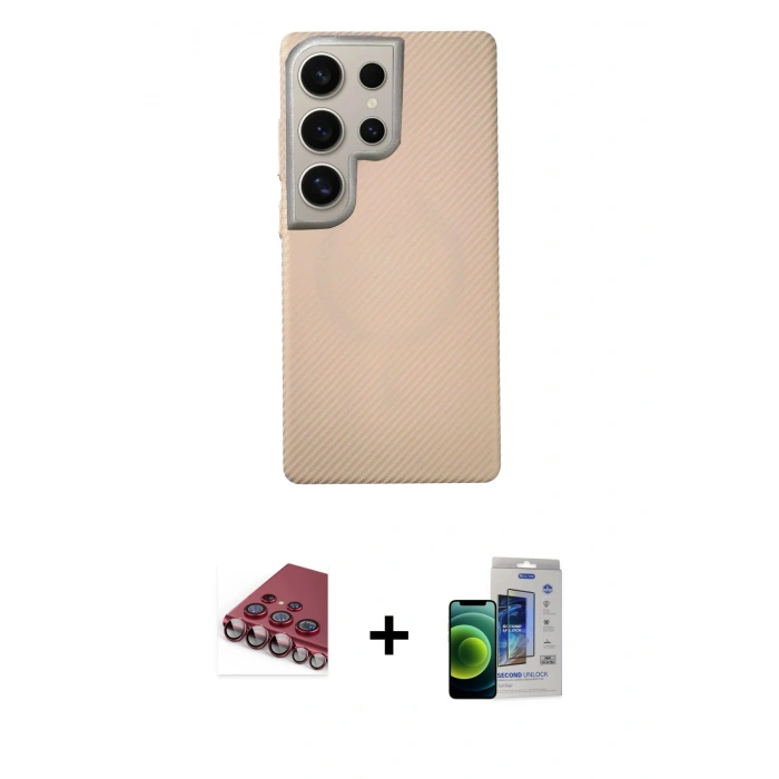 MARSİLYAN™- Galaxy S23 Ultra Kılıf Eksen Prime - Siyah Durable Full Glue Curved Cam + Valdez Metal Kamera Lens - KI