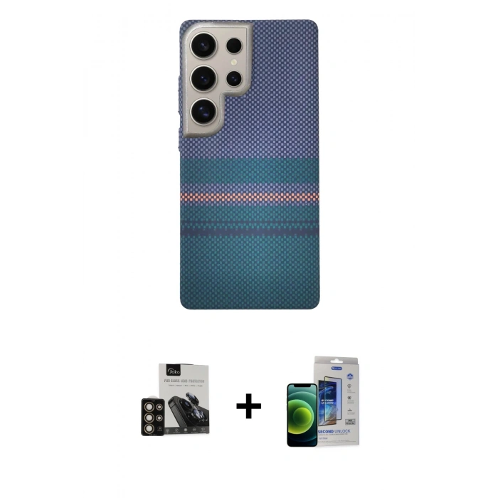 MARSİLYAN™- Galaxy S23 Ultra Kılıf Eksen Prime - Siyah Durable Full Glue Curved Cam + PVD Metal Kamera Lens - GD